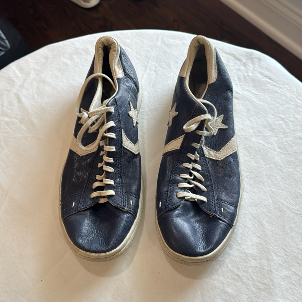 Navy Leather Low Top Converse Sneakers,Worn A Few Times, No Box,Size 8 D